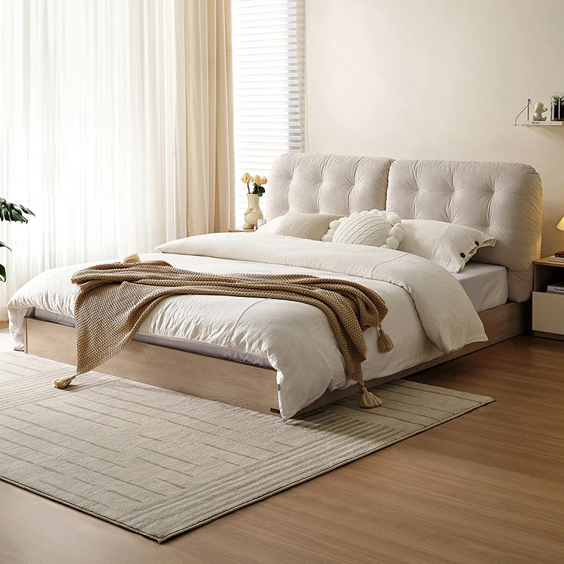 全友家居原木风家用大靠包云朵简约床卧室双人床