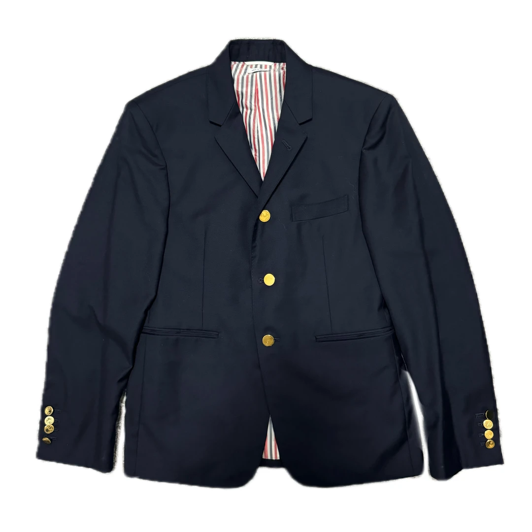 99新 THOMBROWNE 金色扣子藏青色校园风羊毛西装外套准新1码