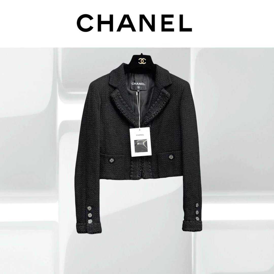 99新 Chanel/香奈儿 36码22C黑色翻领长袖短款外套