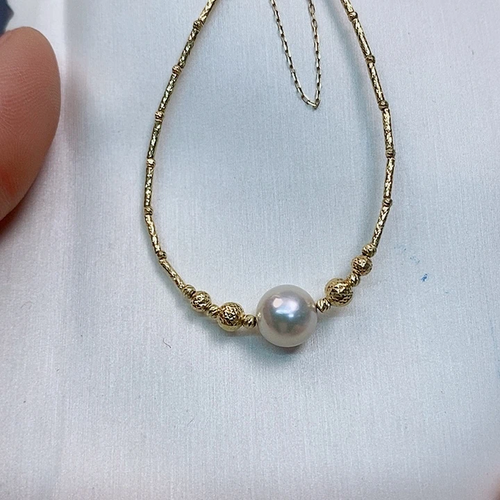 海水珍珠手绳18K金镶嵌8~9