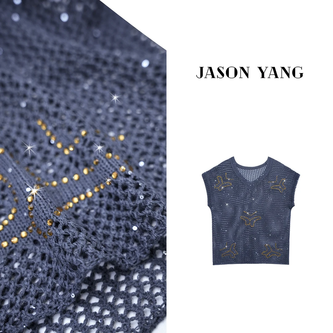 丽丽家 金色蝴蝶百搭镂空显瘦遮肉气质上衣