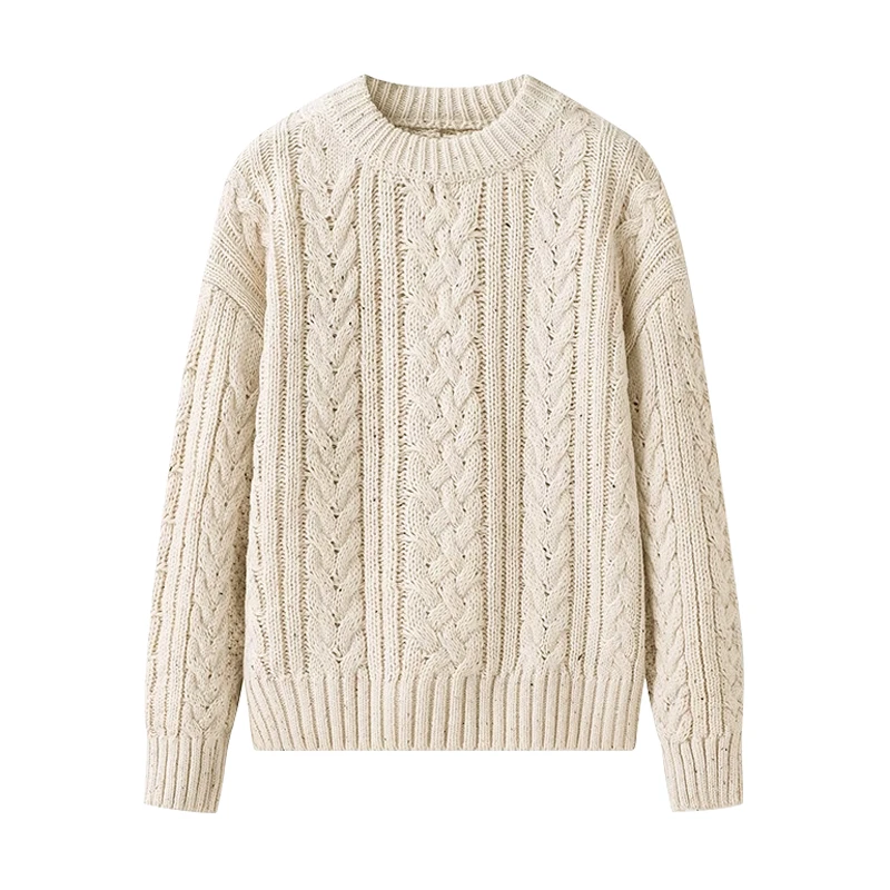 CacheCache韩系秋冬复古麻花毛衣女宽松慵懒风外穿显瘦针织上衣女