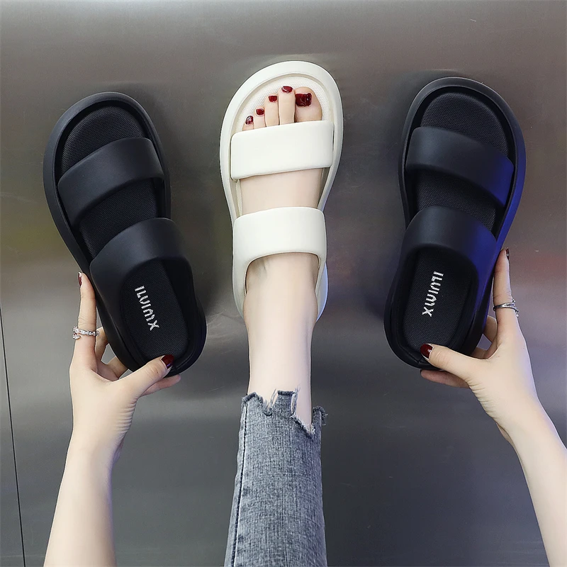 厚底一字拖女2025夏季新款网红爆款外穿踩屎感凉拖懒人一脚蹬凉鞋