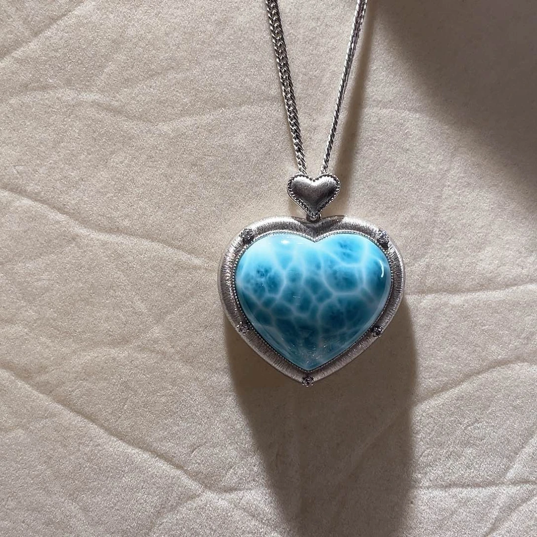 针钠钙石（海纹石）银S925镶嵌颈饰大气款