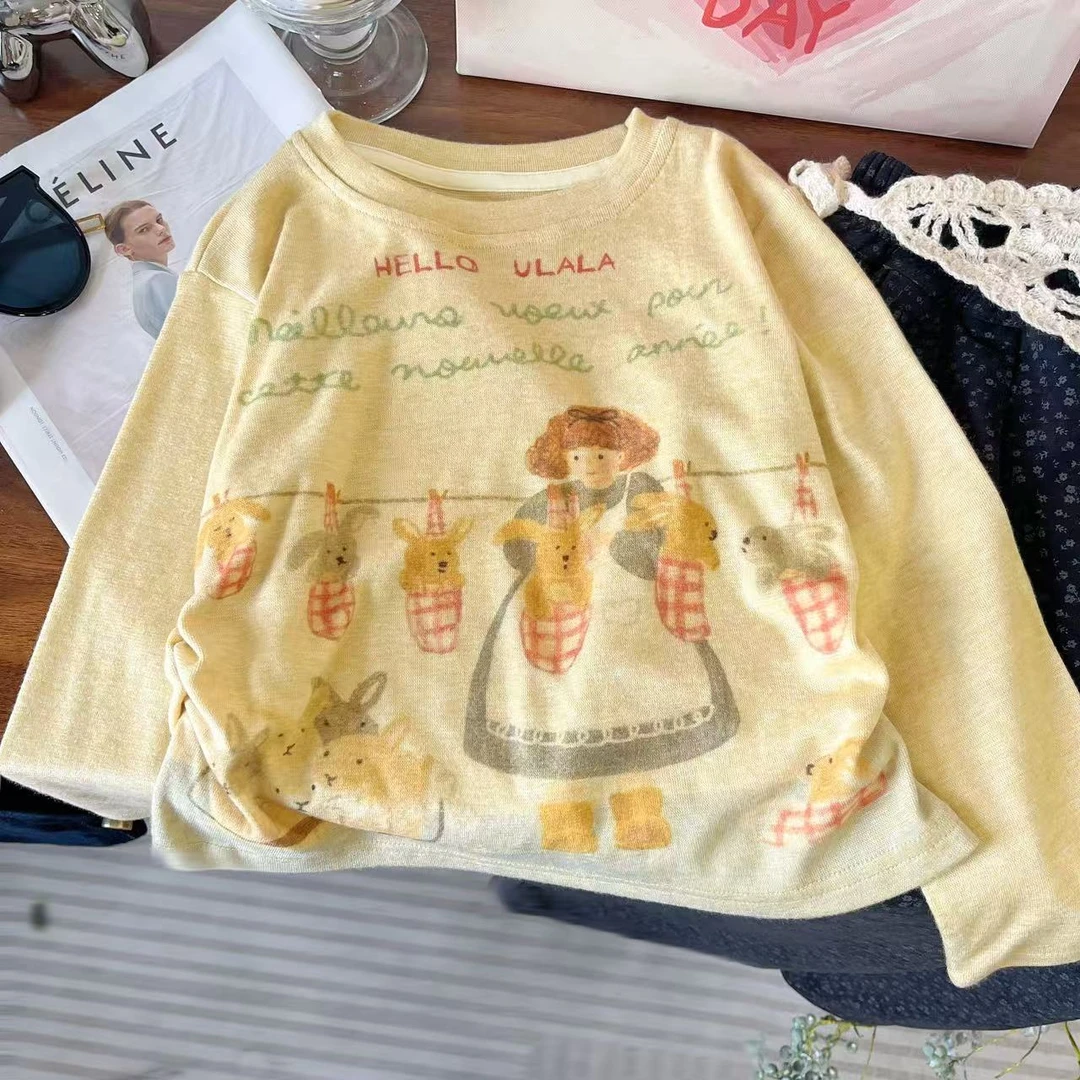 女童秋装长袖T恤2025新款儿童洋气打底衫女孩大童春秋款百搭上衣