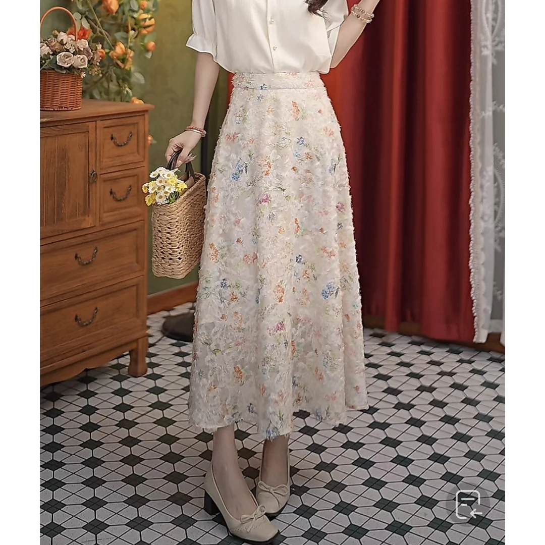 张嘉圆 25年新款高腰百搭气质显瘦洋气复古设计半身裙#4341