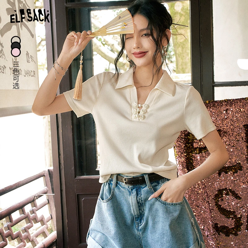 5092【赵老板】妖精的口袋袅袅梵音新中式Polo领盘扣t恤女