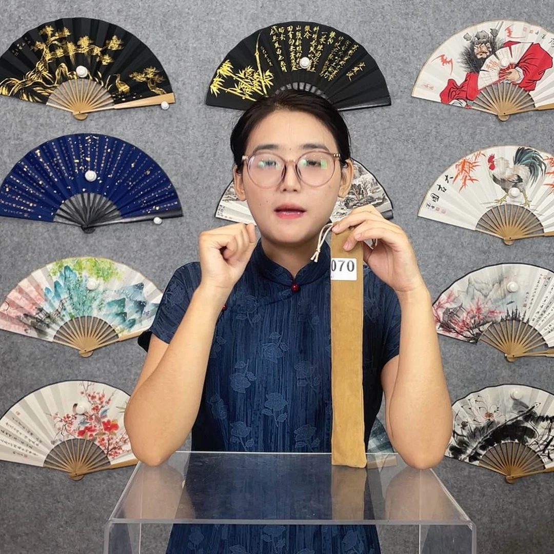 国画95寸水磨玉竹纯手绘-文玩扇骨（默认粘好）070