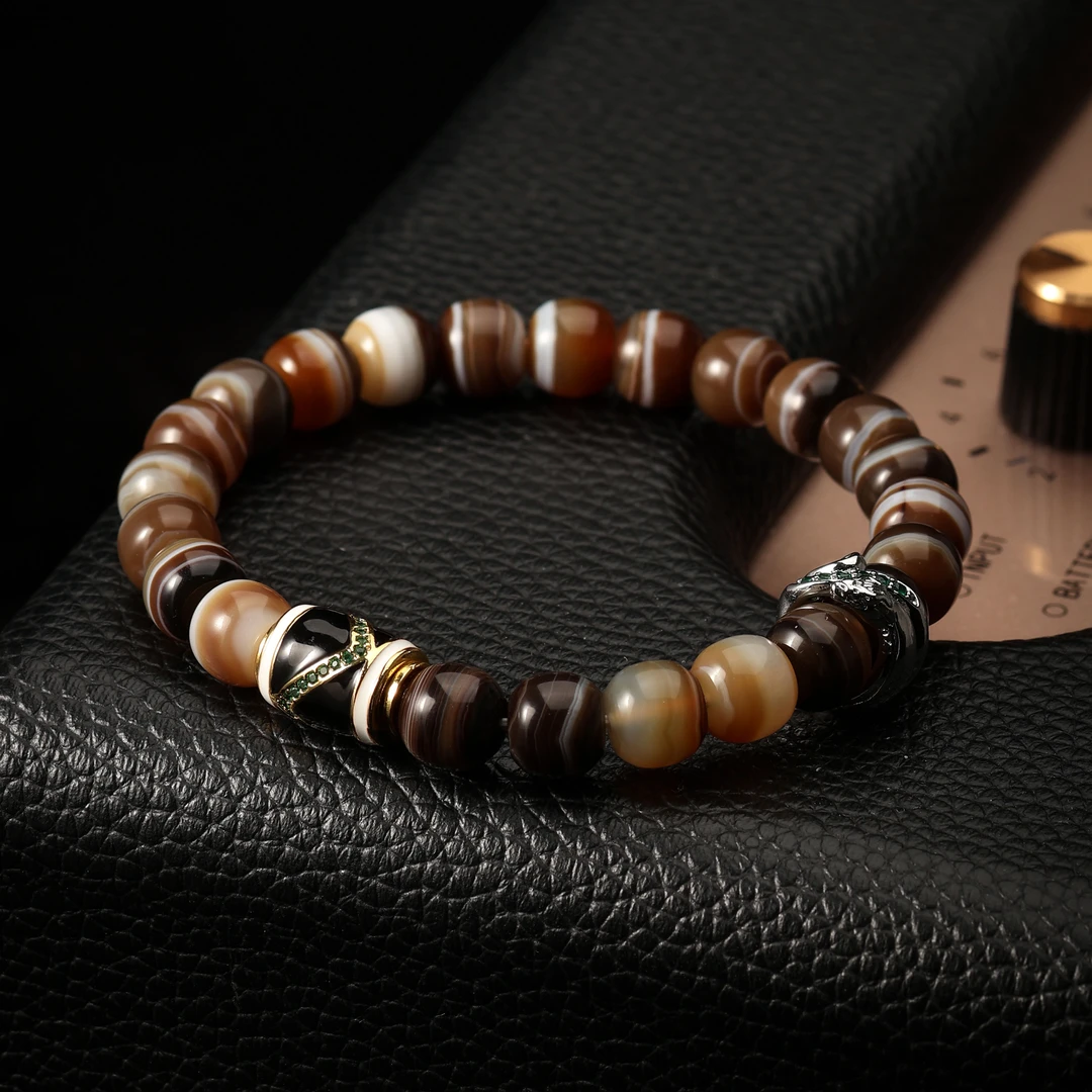 尚夏【灵蛇】8.8MM天然缠丝玛瑙桶珠手串·多样性发其一