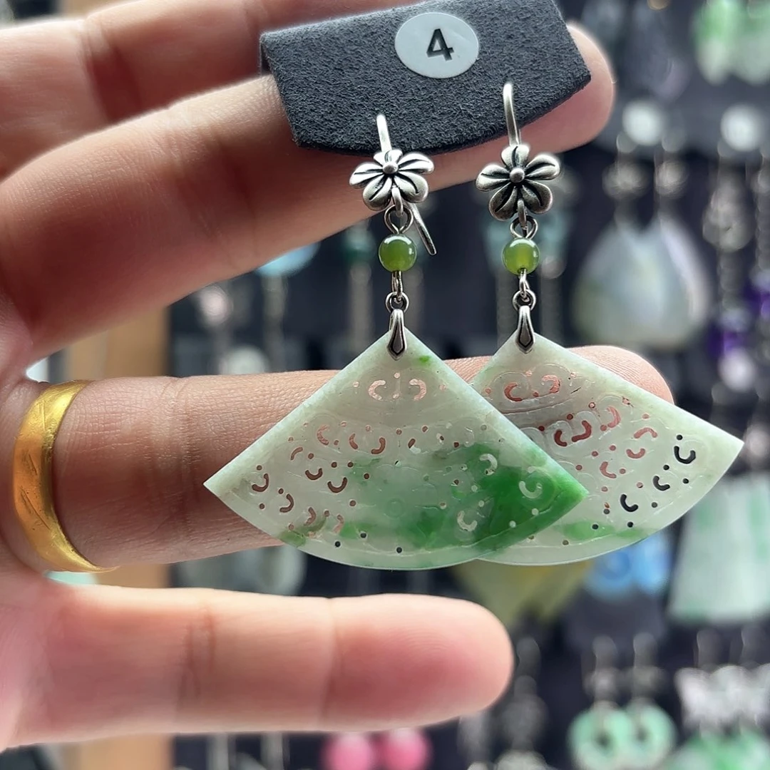 翡翠耳饰银S925镶嵌用****5