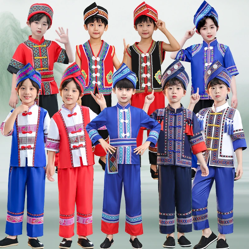 2025新款广西壮族三月三儿童演出服少数民族男童苗族表演壮族服饰