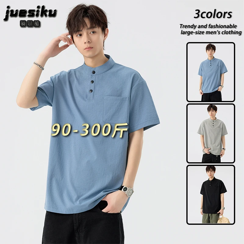 短袖polo衫夏季纽扣ins大码口袋男装休闲舒适潮牌t恤百搭胖子上衣