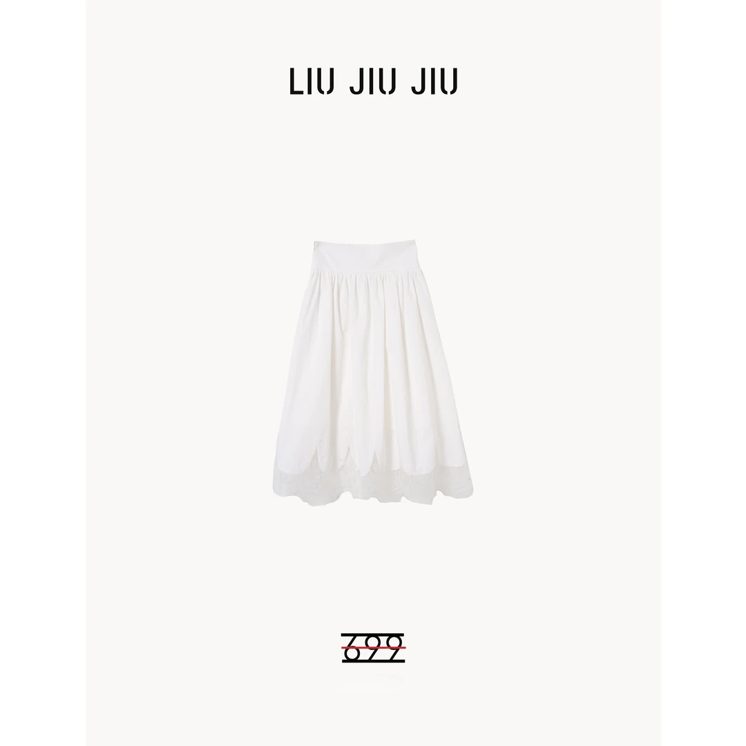 LIUJIUJIU 法式早春甜美白色拼接蕾丝花边高腰显瘦半身裙BQ3174L