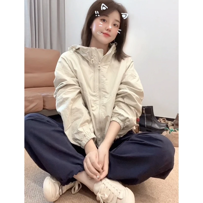 【小沫家】双拉链连帽短款外套女2025春秋季新款宽松小个子休闲上衣