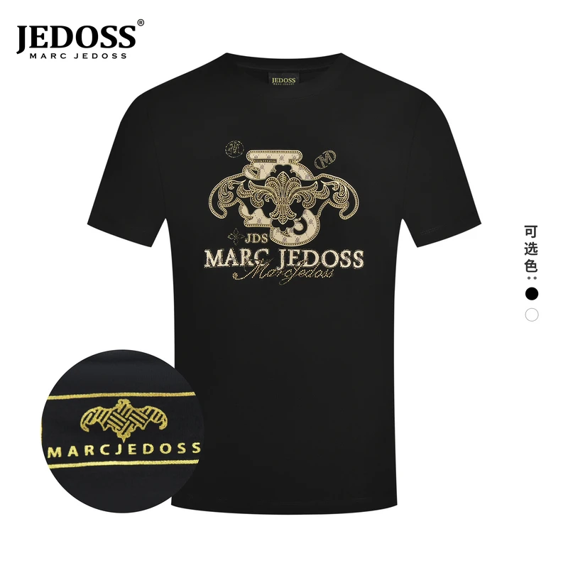 JEDOSS/爵迪斯男装2025春季新款LOGO烫钻厚板胶印短袖T恤潮HM138