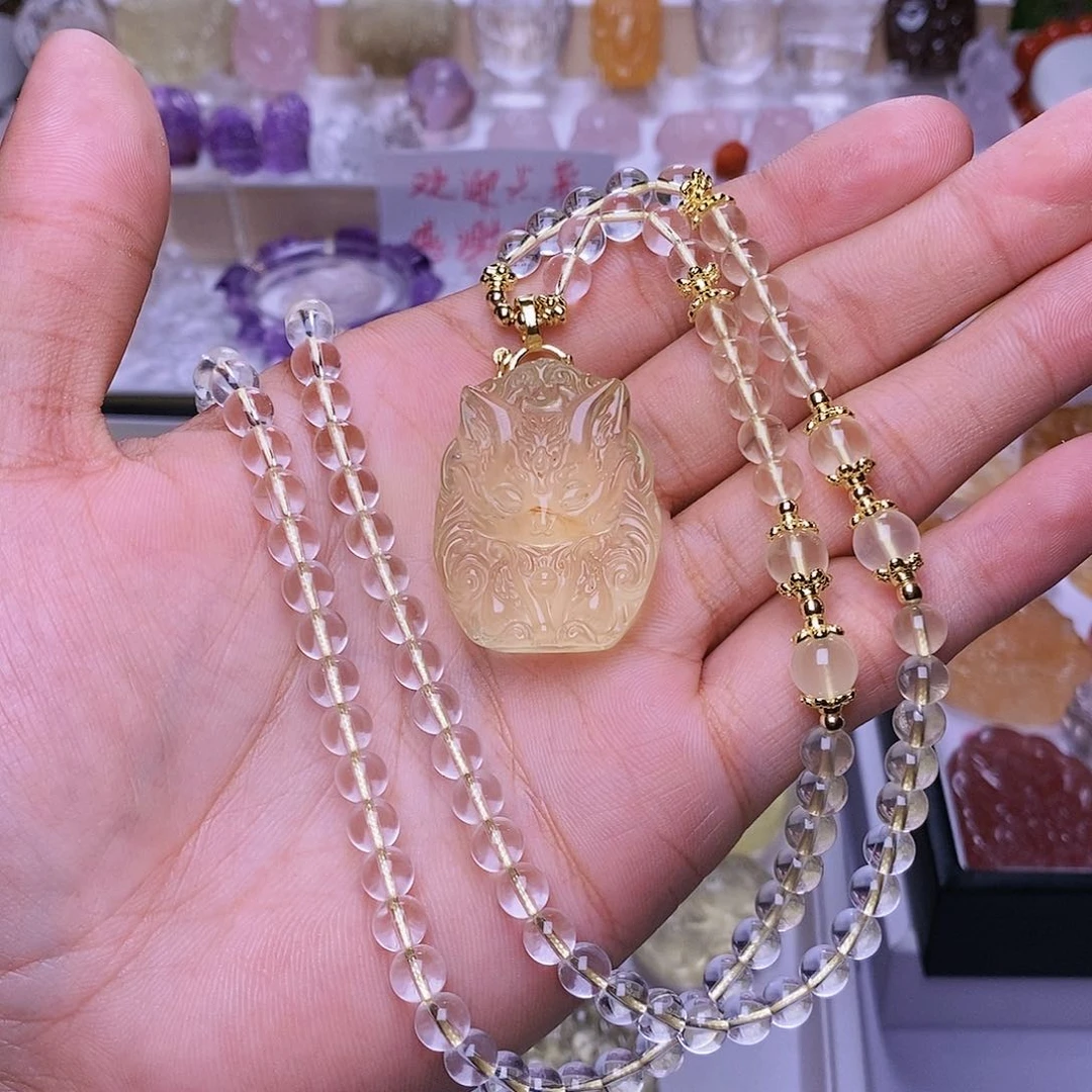 水晶颈饰未镶嵌黄水可爱狐吊坠 送链子