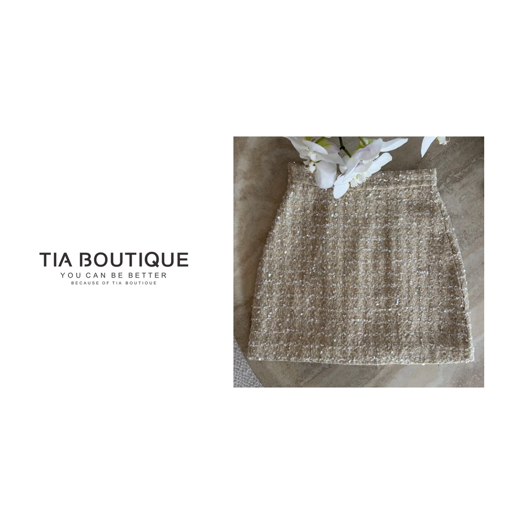 【浮生若梦短裙】重工高奢牛货花呢高腰A字短裙QZ0023