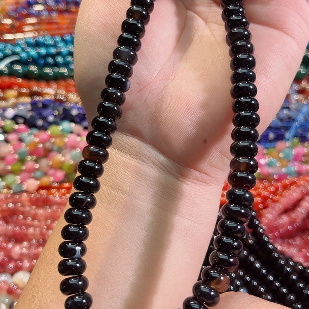 玛瑙/玉髓未镶嵌珠宝半成品黑玛瑙算盘一条10mm