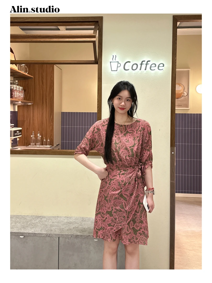 【Alin】（粉色）（有里衬带拉链）法式气质显瘦优雅设计师短款裹裙