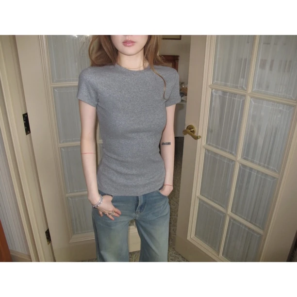 蘑糯糯【外套伴侣】灰色/白色/浅卡其短袖5167-01-1109