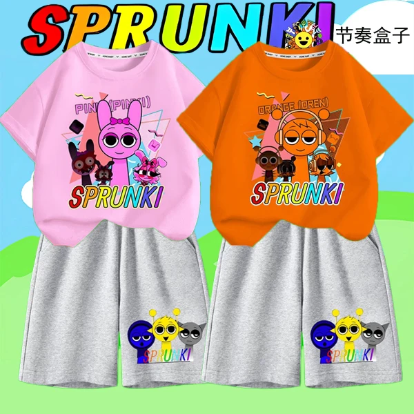 节奏盒子t恤短袖衣服sprunki音乐盒子套装纯棉夏季男女童半袖短裤