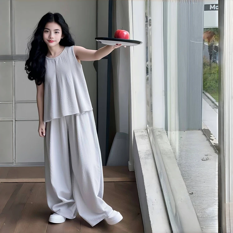 女童夏装无袖套装2025新款女孩大童夏季韩版背心儿童阔腿裤两件套