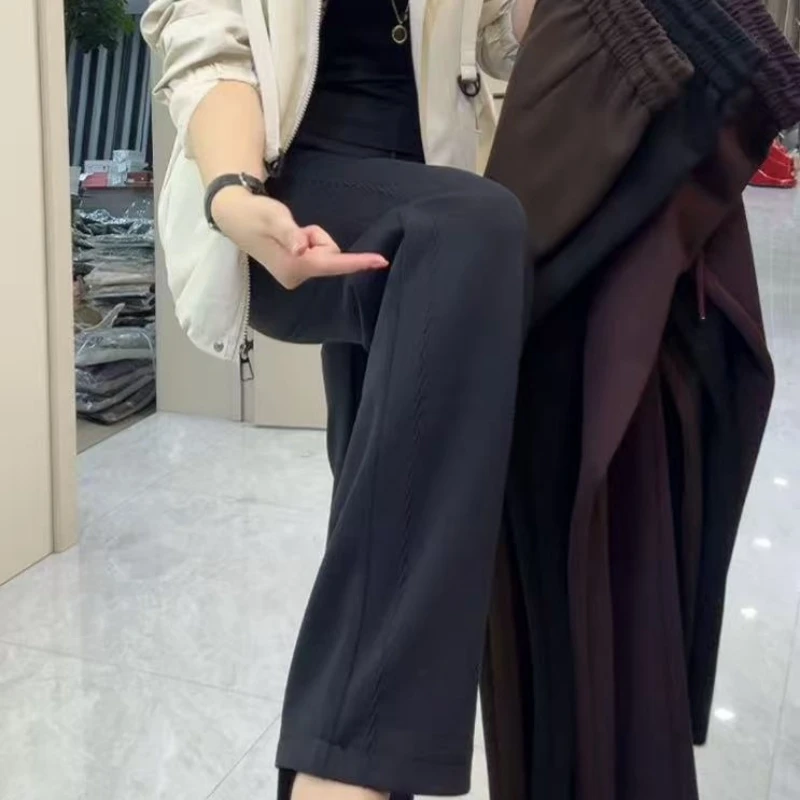 8861直筒裤弹力免烫烟管裤高腰黑色高弹百搭垂感直筒裤微喇裤