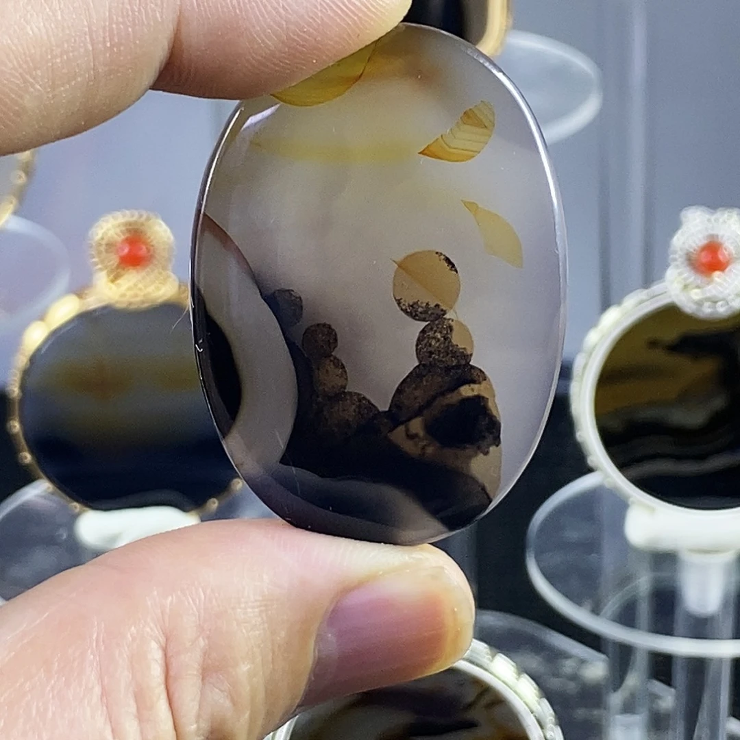 合成碳硅石非金属时尚图纹画面石饰品