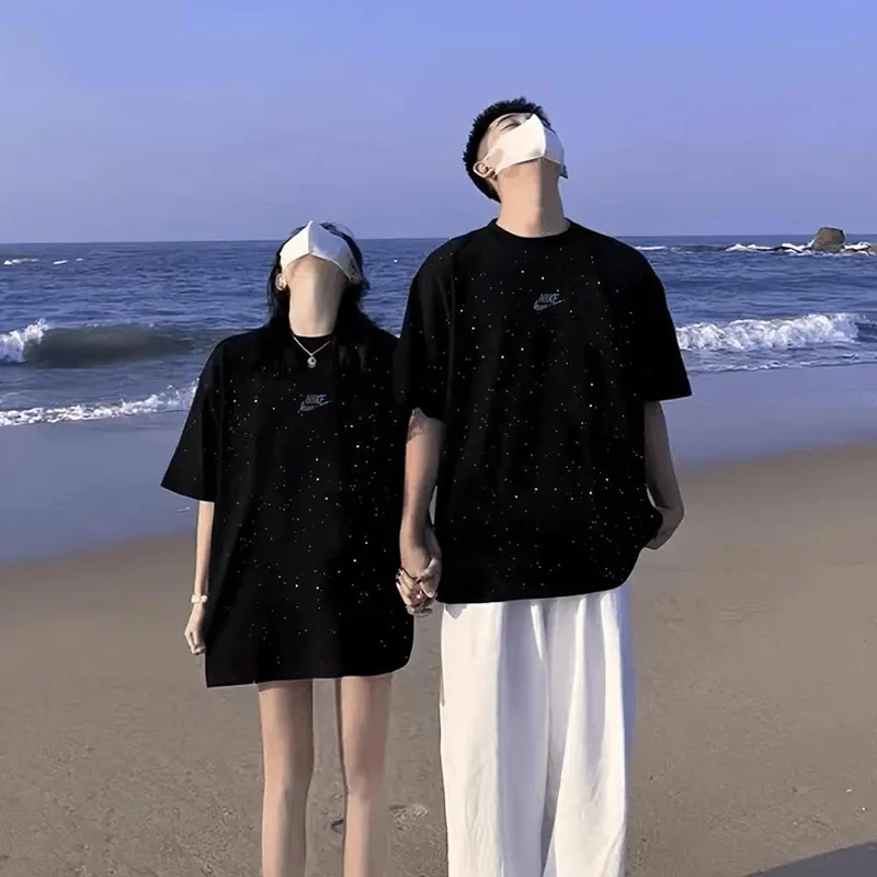 2025夏季男女同款情侣休闲电镀勾子满天星T恤