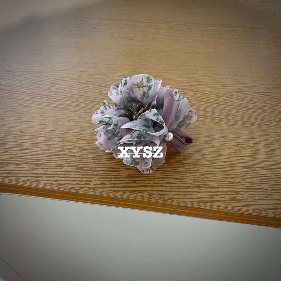 紫花朵半抓夹优雅手工法式清新碎花百搭时尚2025新款显发量