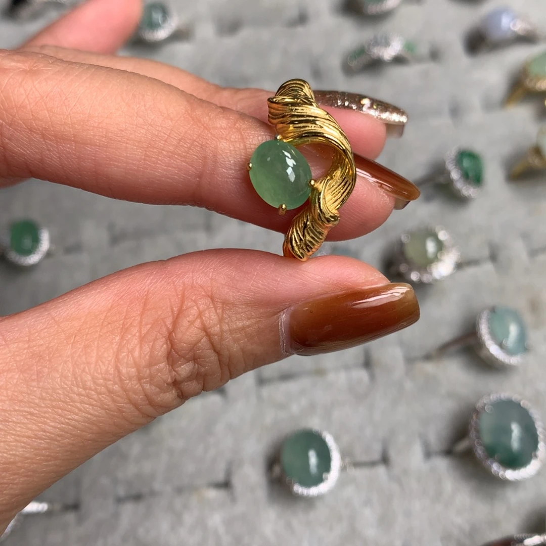 翡翠银S925镶嵌耳饰戒指