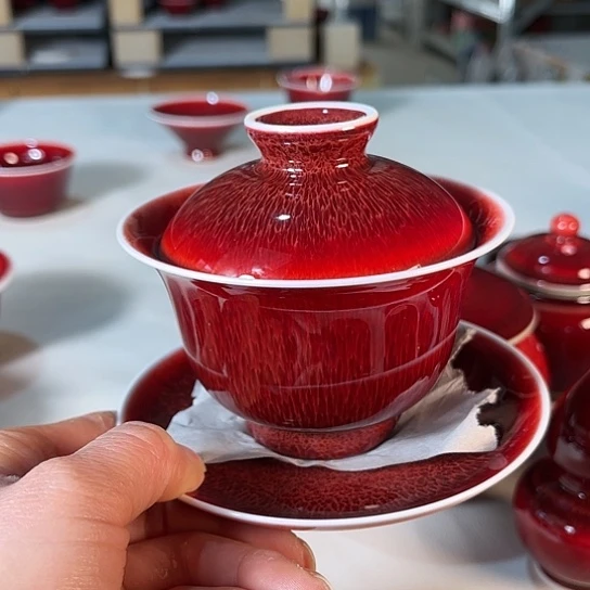 孤*者景德镇陶瓷红马坊盖碗