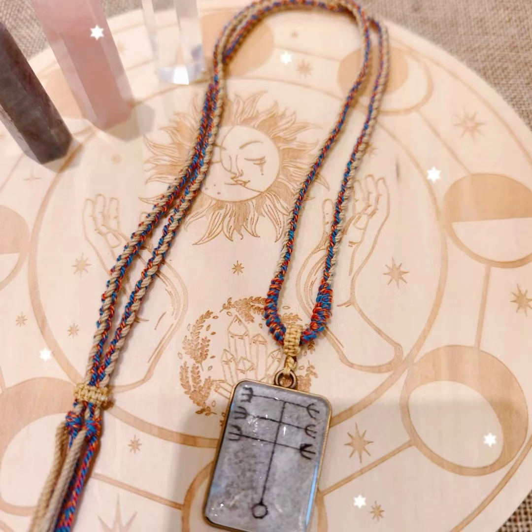 铜合金玻璃项链 【反弹】羊皮纸符文项链编织精美手工编绳