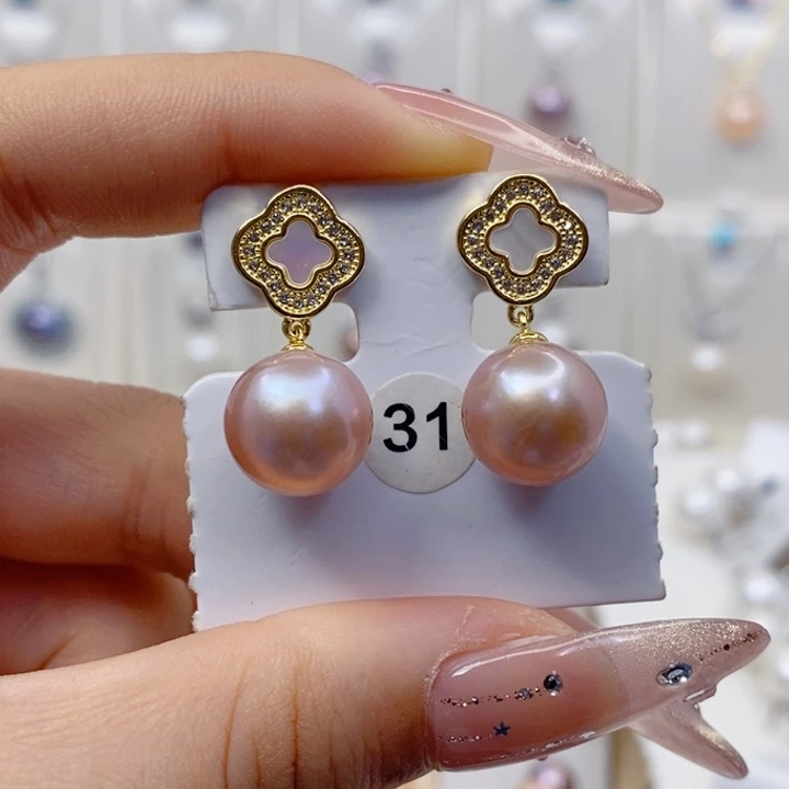 耳饰银S925镶嵌淡水珍珠