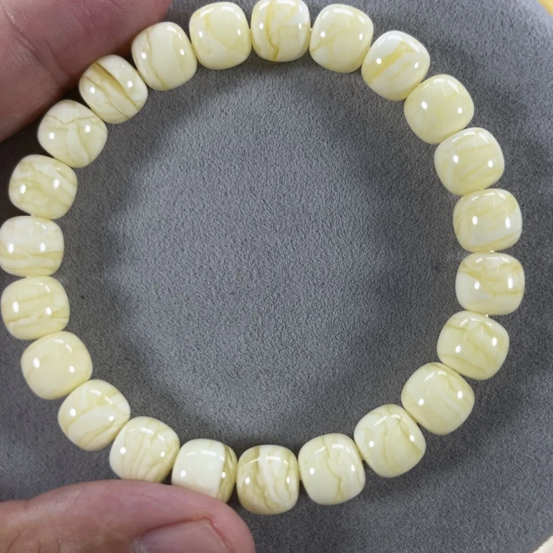 蜜蜡手串未镶嵌俄料同料瓷白金丝纹虎皮