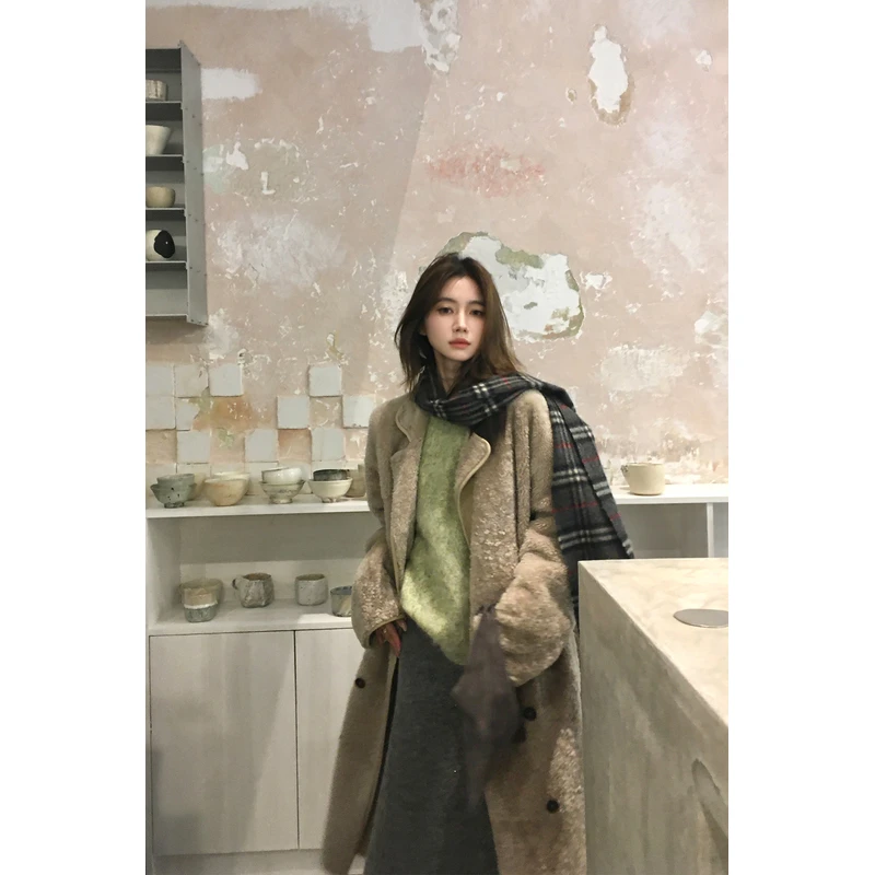 11/14秋冬上新CUN BLVD 美利奴皮毛一体长款大衣外套冬