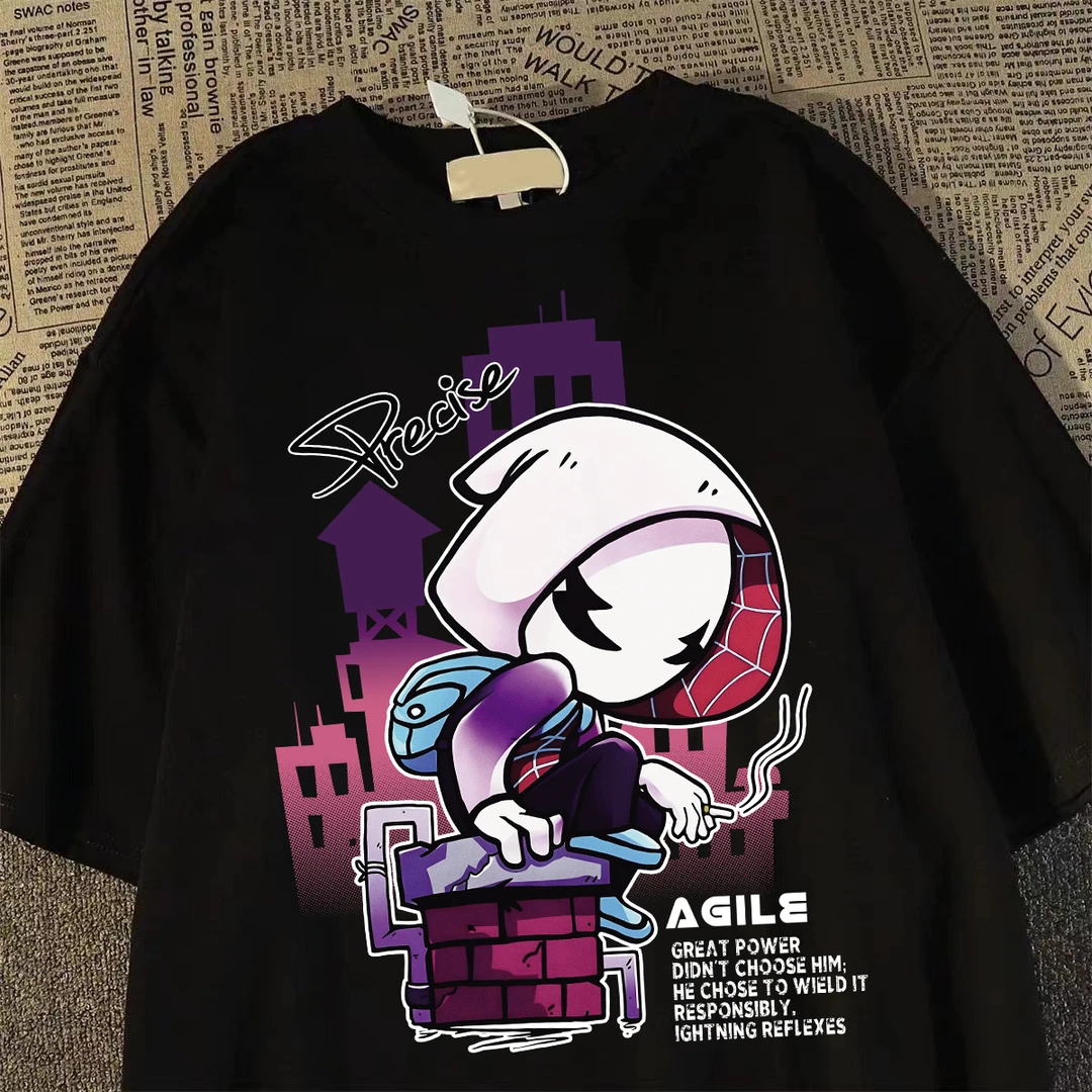 100%纯棉重磅短袖美式卡通人物印花夏季男装T恤百搭上衣宽松潮牌i