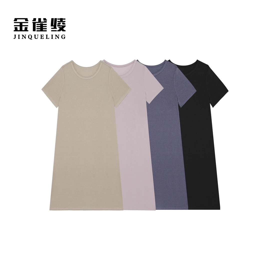 金雀绫【软软裙】简约纯色圆领舒适加宽加大女装连衣裙SZA1L104