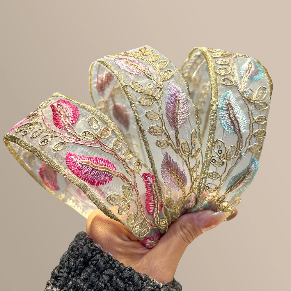 头饰极简风休闲风民族风少女风女发箍百搭手工复古宽边网纱轻奢