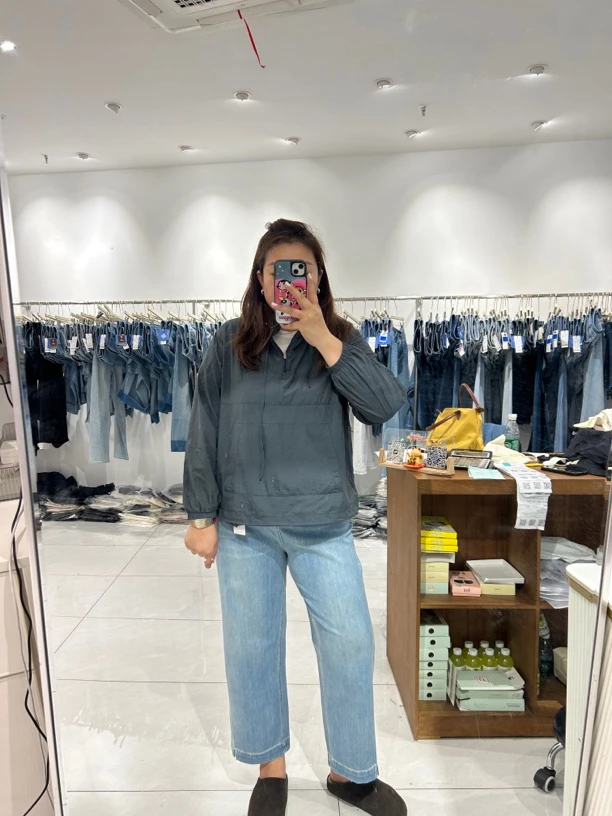 定制款超绝版型直筒小开叉弹力薄款牛仔裤大码微胖百搭