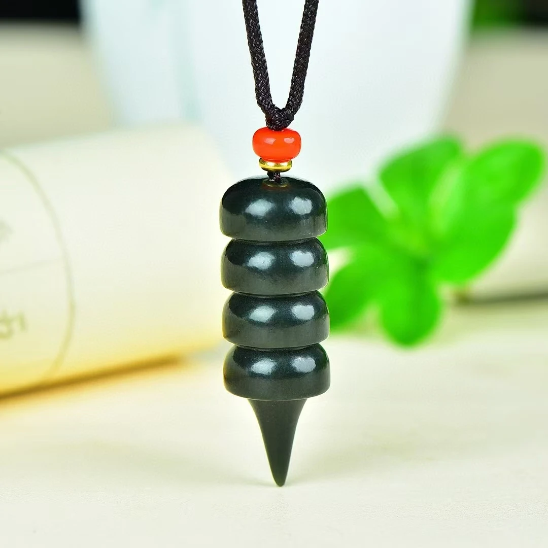 天然和田玉青玉项链吊坠百搭情侣时尚项坠精雕刻节节高升玉坠挂件