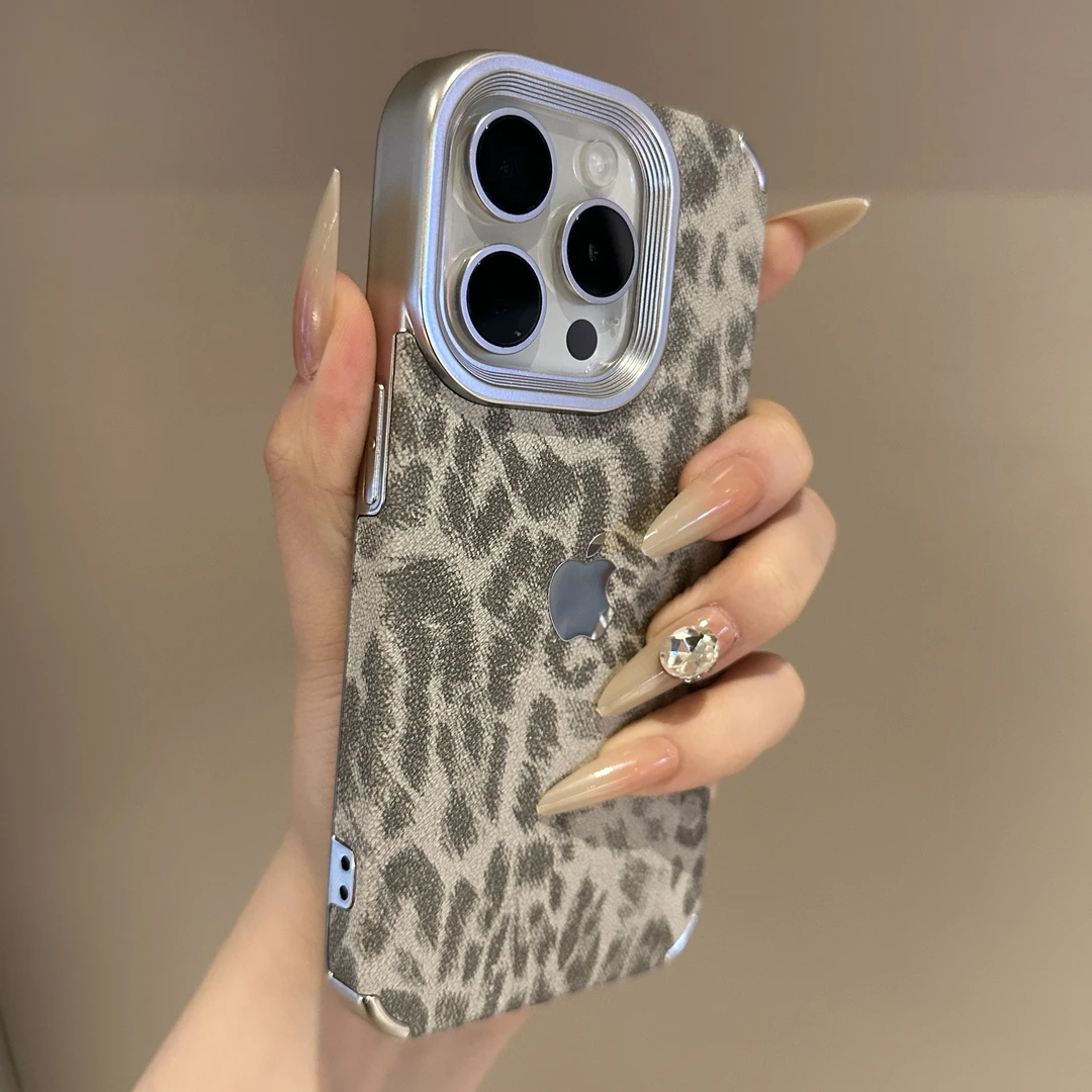 电镀皮质豹纹适用iPhone15promax手机壳苹果16情侣13网红14女1211