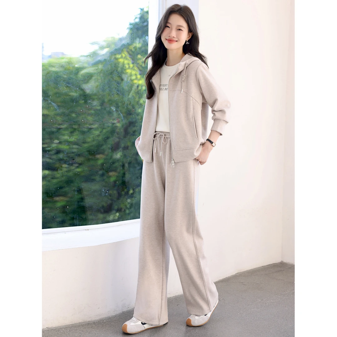 休闲慵懒风连帽卫衣套装女2025春季新款早秋巨好看的阔腿裤两件套