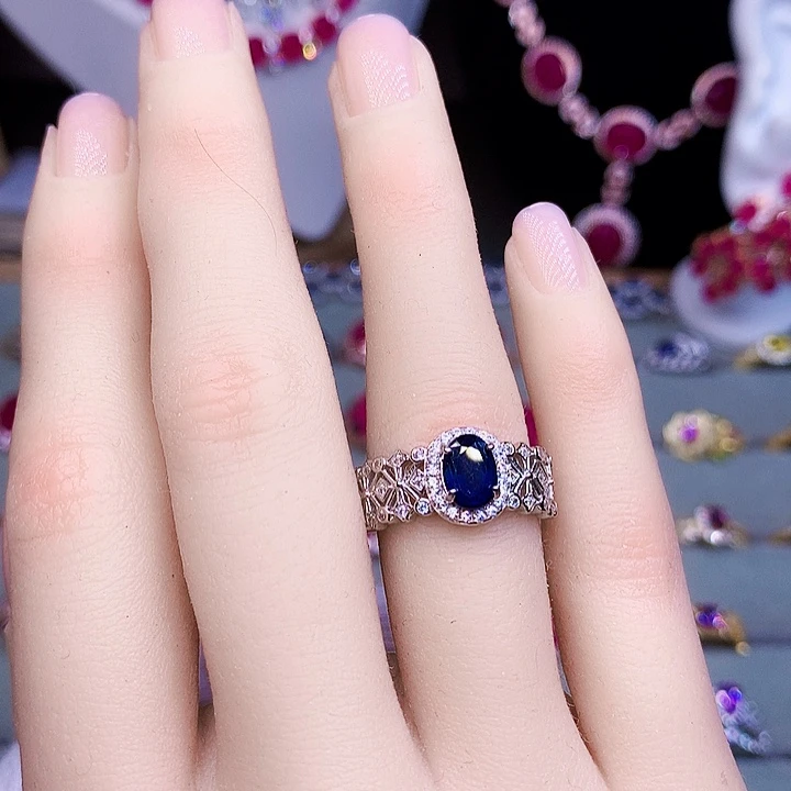 戒指银S925镶嵌蓝宝石