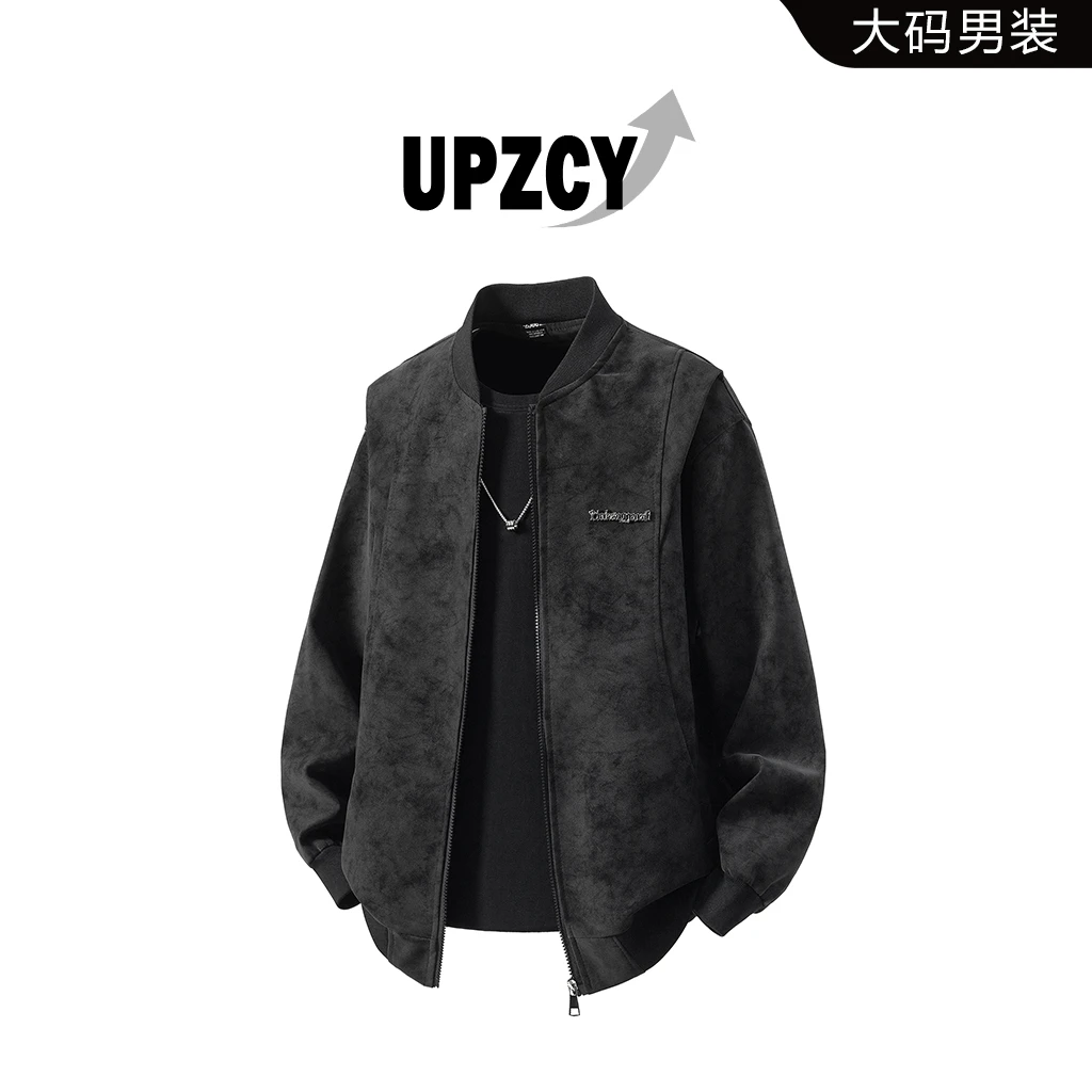 UPZCY大码美式脏脏风皮衣外套男秋季潮流拼接扎染高级感痞帅夹克