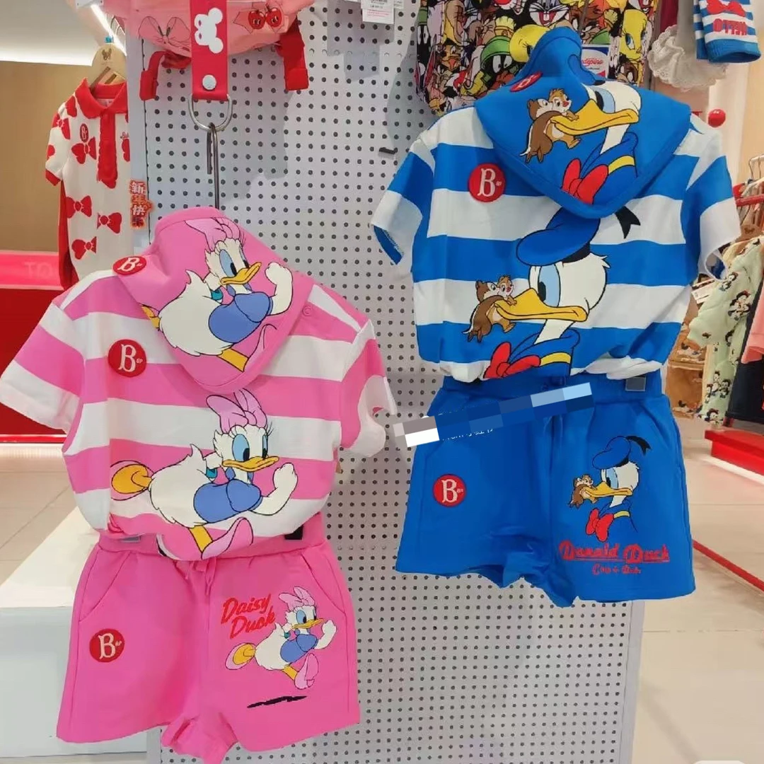 25年新款 夏季新款 童装 贝贝 唐老鸭 条纹款 短袖短裤 套装