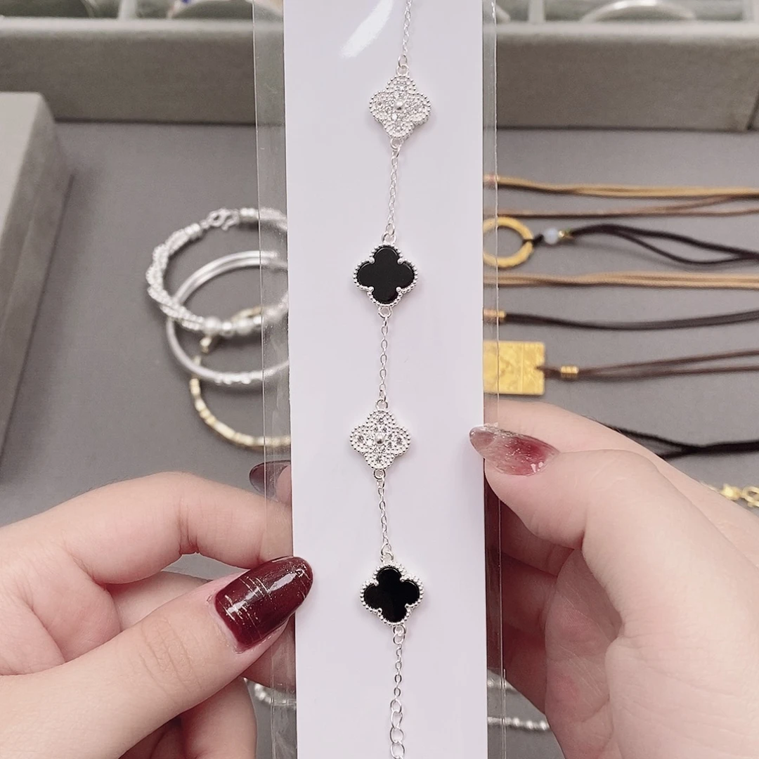 非金属足银990四叶草黑色手链