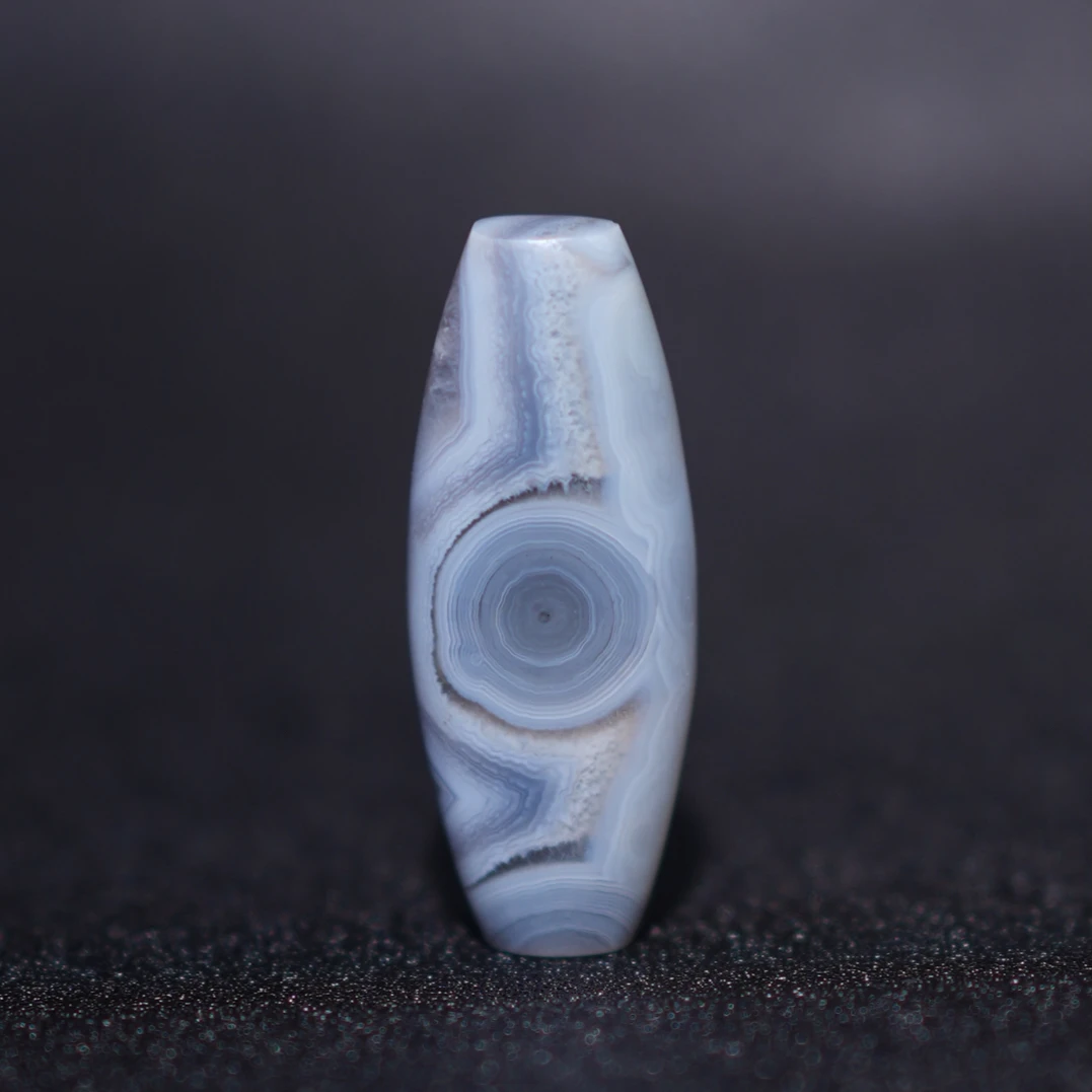 天然蓝沁双面年轮渗透眼缠丝玛瑙带水晶纹理