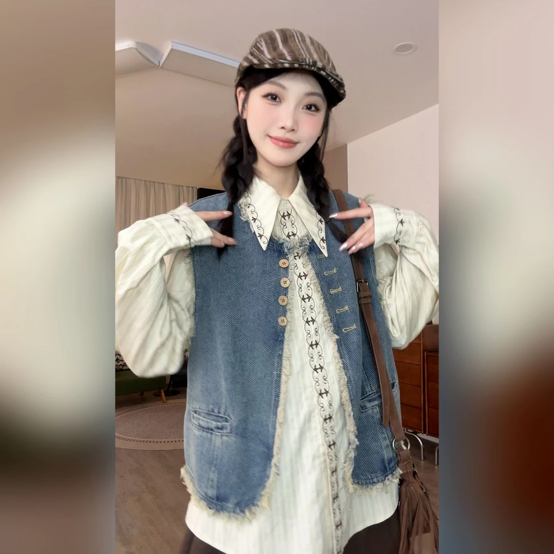 VGVL马甲【回忆】春季小众设计感薄款牛仔流苏马甲女青M30225