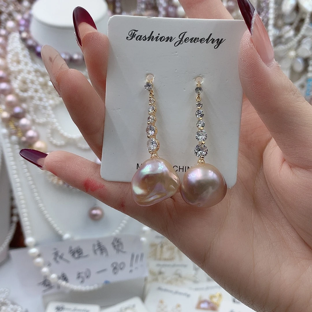 耳饰银S925镶嵌淡水珍珠